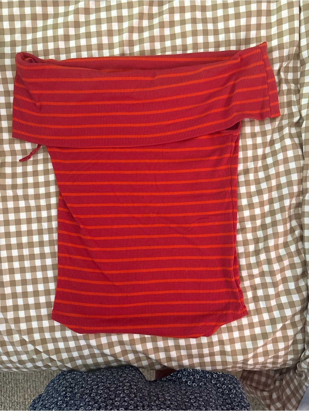 We The Free Ribbed Off-Shoulder Crop Top in Red and Orange